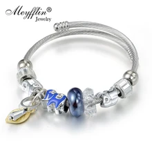 Meyfflin, новинка, серебряный цвет, милый слон, бусины, амулеты, браслеты для женщин, хрустальный шар, браслет и браслет, модные ювелирные изделия