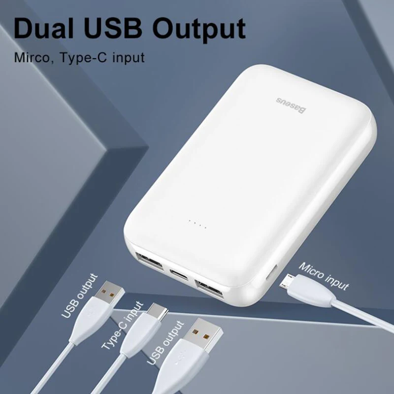 Портативное зарядное устройство Baseus Mini 10000 мАч два порта USB Type C внешний