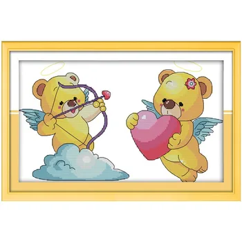 

Cupid Bear Embroidery Cross Sets 11CT Printed On Canvas Chinese Counted Cross Stitch Patterns Kits DIY Set Home Decor