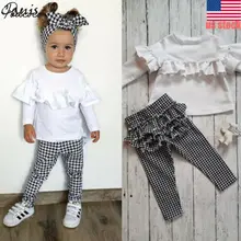 Детские клетчатые топы с оборками для маленьких девочек, штаны, леггинсы, комплекты одежды из 2 предметов, клетчатые топы, штаны, леггинсы, одежда