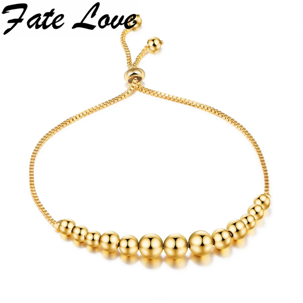 Fate Love 2017 New Arrival Small Beads Bracelet For Woman Accessories Copper Gold Color Charm Bracelet Length Adjustable KS954
