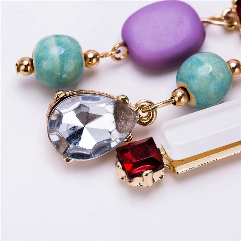 Candy Color Resin Stone Long Chain Crystal Drop Earrings Women Bohemian Statement Big Water Drop Geometric Dangle Earrings 2018