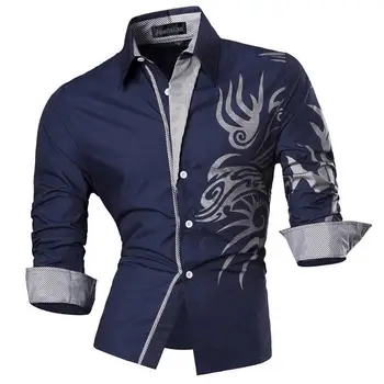 

Sportrendy Men's Shirt Dress Casual Long Sleeve Slim Fit Fashion Dragon Stylish JZS043 Navy