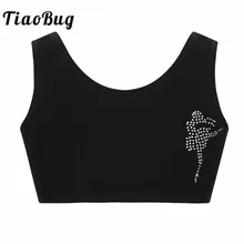 TiaoBug/базовая одежда для девочек-подростков; мягкая хлопковая балерина; стразы; Спортивная Одежда для танцев; бюстгальтер для балета; укороченный топ для гимнастики