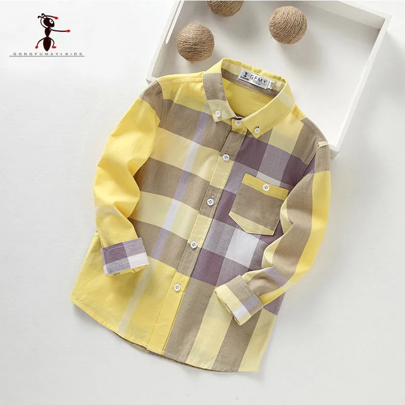 

2018 Spring Autumn Boys Shirt Casual Turn-Down Collar Full Sleeve Plaid Children's Shirts For 3-10 Years Old Baby clothing