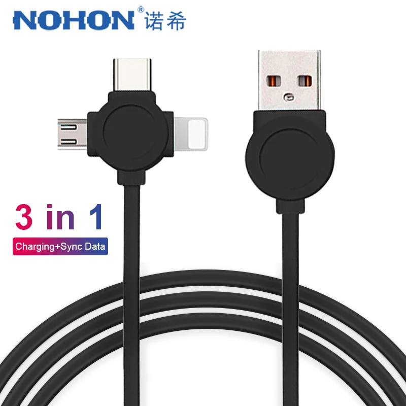 

NOHON 3 in 1 USB Cable For iPhone X 8 7 Plus Cable Micro USB Type C For Samsung S9 S8 Fast Charging Sync Date Charger Cord Line