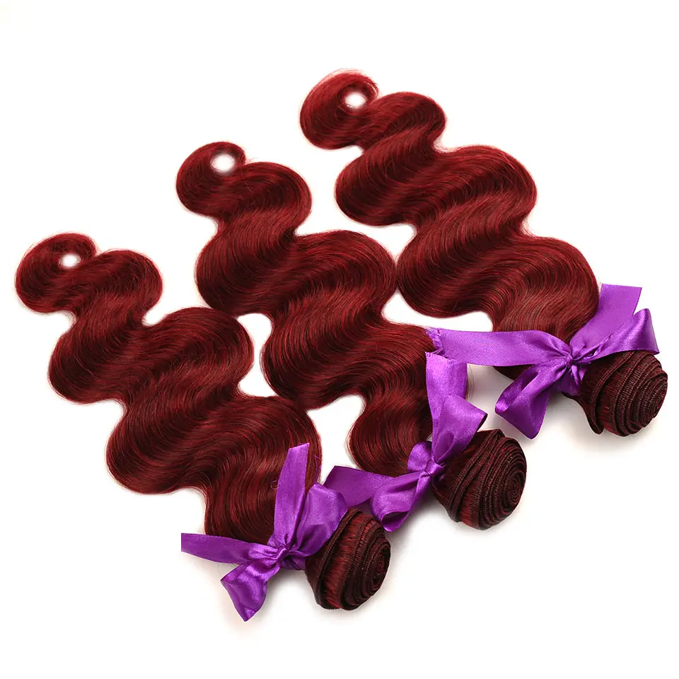 Shining Star 99J Bold Red 3 Burgundy Bundles With Closure Malaysian Body Wave Colored Human Hair Bundles With Closure Non Remy