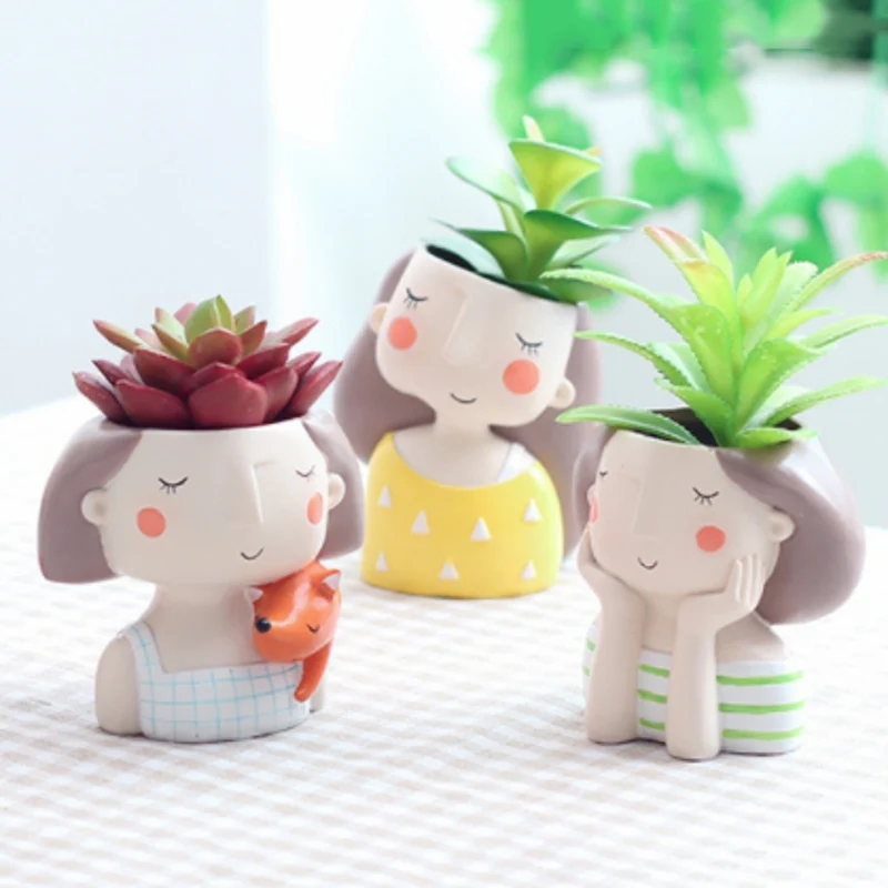 

Creative Models Artificial Flowers Resin Cartoon Succulents Flower Pot Micro Landscape Combination Home Office Desk Decoration