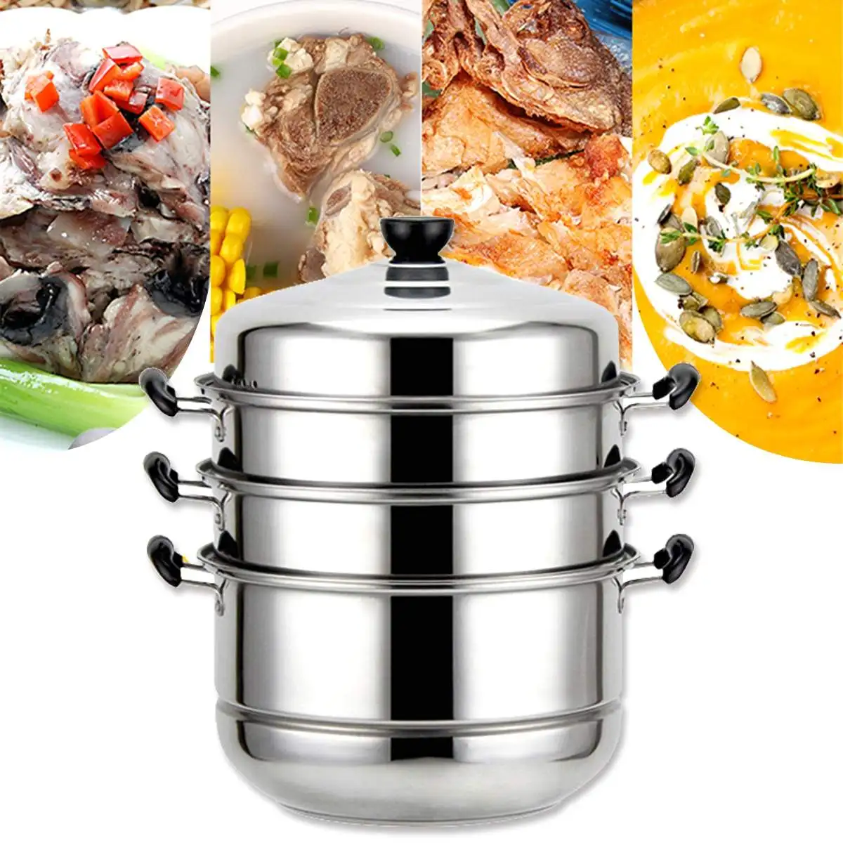 

1 Pcs Stainless Steel Steamer 4-layer Steamer pot thick Cooking Steamed Household Induction Cooker Stove Electric Ceramic Heater