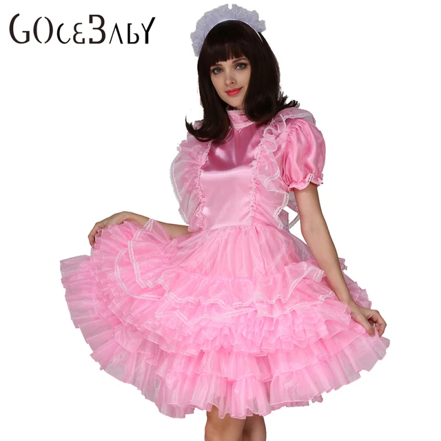 Sissy Forced Maid Satin Pink Lockable Dress Costume Uniform Crossdress ...