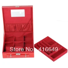 Freeshipping High quality Fashion Imitation China leather Jewelry Box For Cute Girls Jewelry Carrying Case Wholesale
