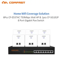 Дома, отеля, проект WiFi 1 шт. 8 коммутатор gigabit PoE+ 6 шт. Беспроводной гнездо AP 750 Мбит/с в стены RJ45+ RJ11 Wi-Fi точка доступа маршрутизатор AP