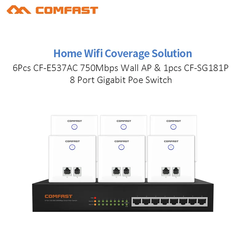 Home Hotel Wifi Project 1pc 8 Gigabit Poe Switch +6pc Wireless Socket
