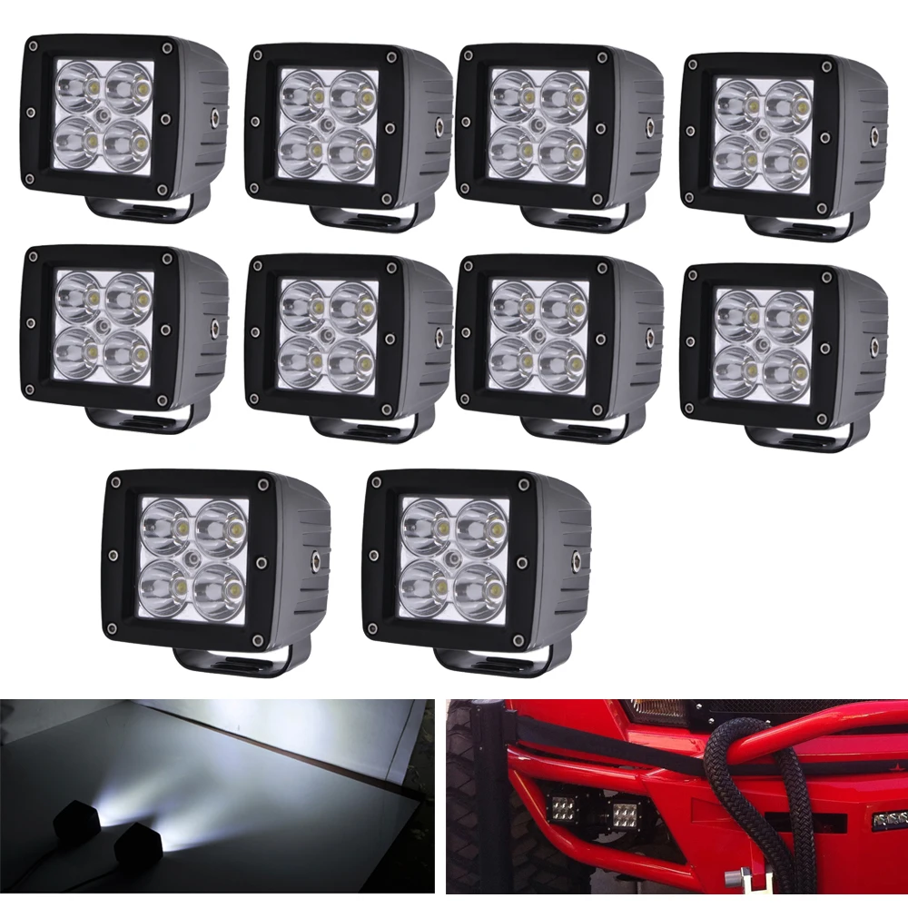 10pcs 3\inch LED Work Light Square Cube Pods Fog Lamp Spot/Flood Beam Offroad Truck Motor ATV SUV TURCK 4X4 PICKUP Boat UTE Lamp