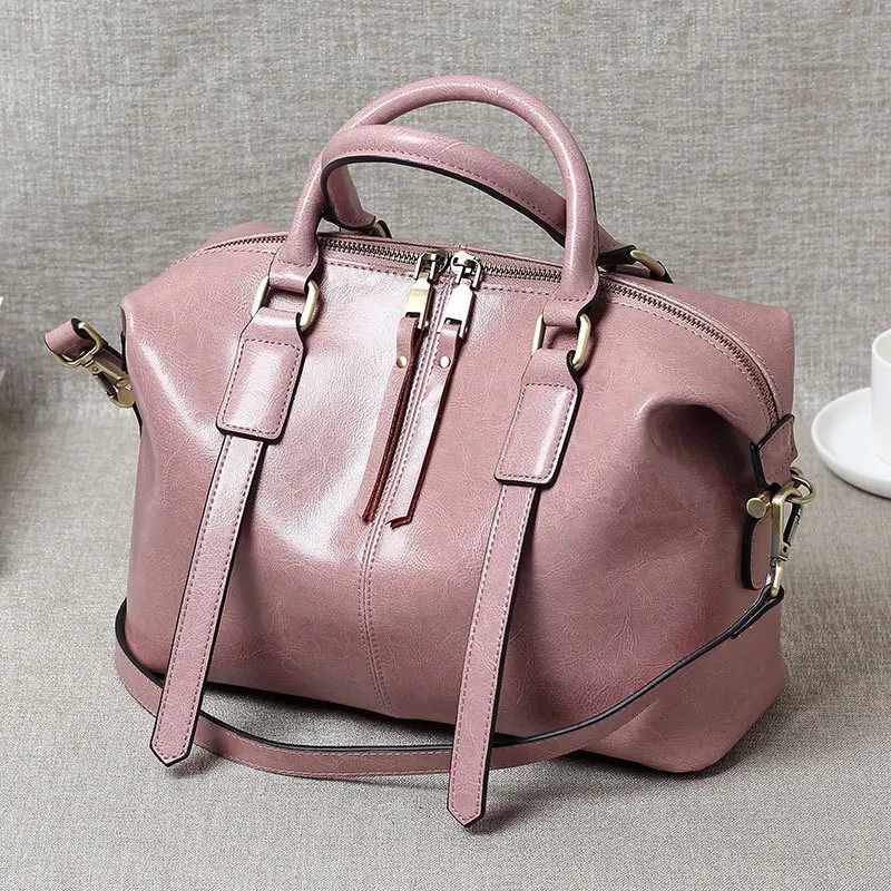 Ms. Vintage Hand-Plastic Wax Leather Handbag Chaos Leather Boston Bag Cross Style Shoulder Messenger Bag