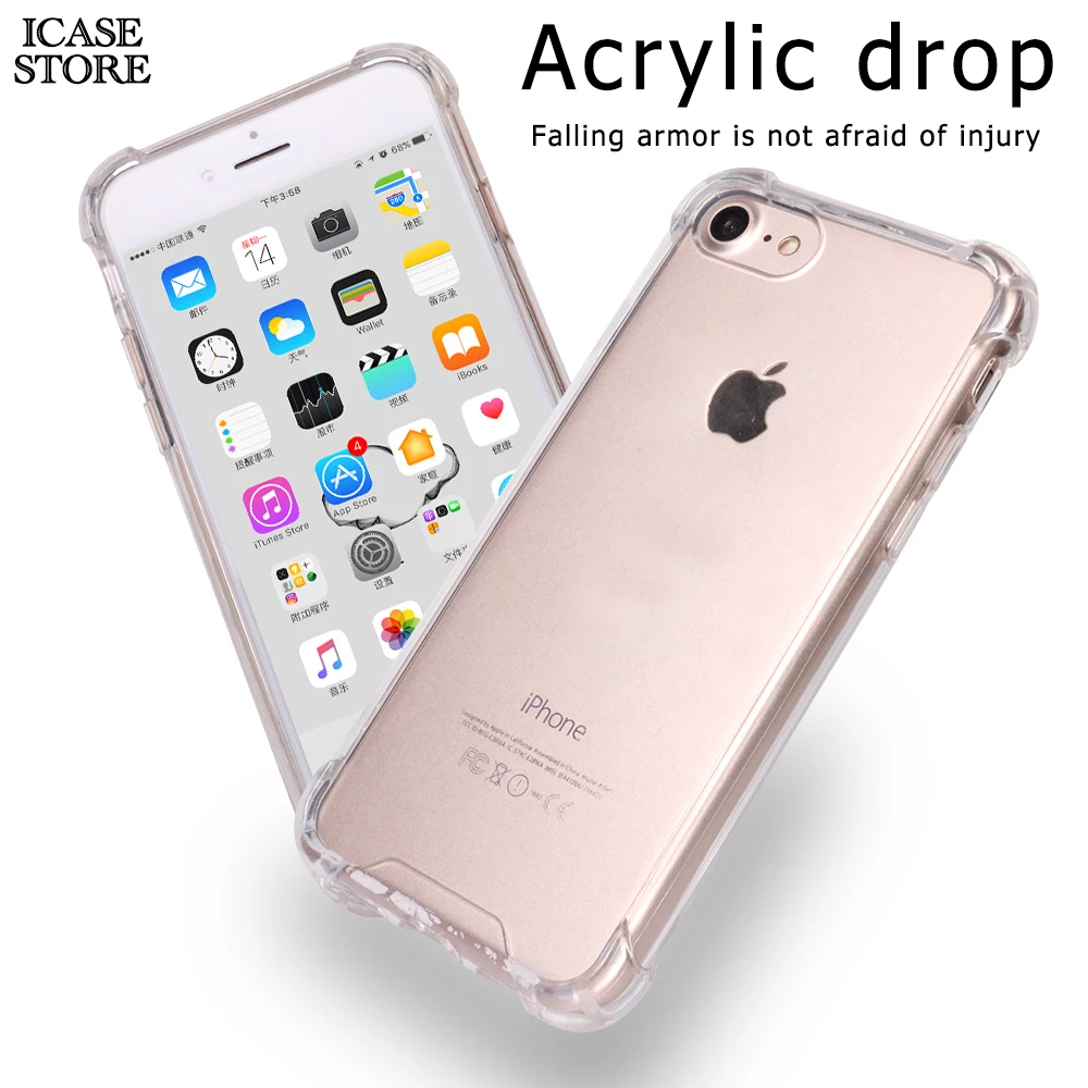 

Ikase Store Shockproof transparent Mobile Phone Case For Iphone X 8 7 6 6s plus TPU Crystal Clear Acrylic Case Cover For Apple