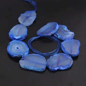 

15.5"strand Large Size Blue Raw Agates Drusy Slab Slice Loose Beads,Natural Onxy Gems Nugget Pendant Nacklaces Jewelry Making