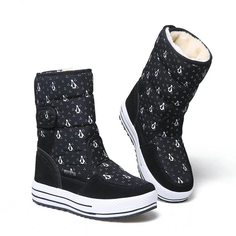 

Black shoes women boot winter keep warm fashion young boots plush fur buckle quickly put on mid-culf height cow suede leather