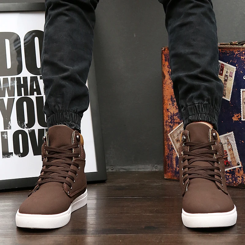 Hot Men Boots Fashion Warm Winter Men shoes Autumn Leather Footwear For Man New High Top Canvas Casual Shoes Men