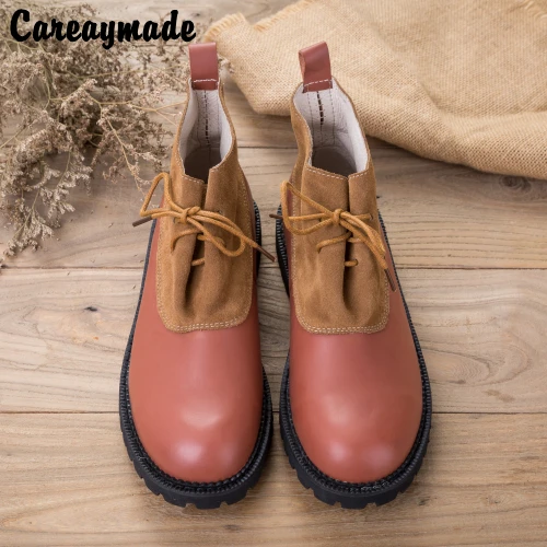 

Careaymade-2018 Autumn winter new products,Genuine Leather ankle boots,cowhide splicing ancient Japanese literary female boots