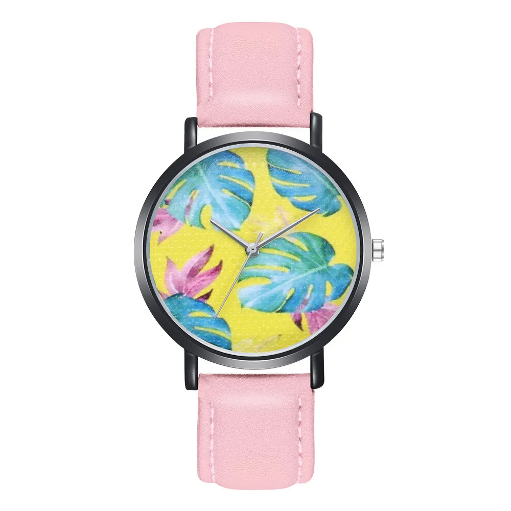 2018 женские часы с браслетом часы красивая модная женская обувь с изображением растений кожаный ремешок кварцевые модные часы, женские