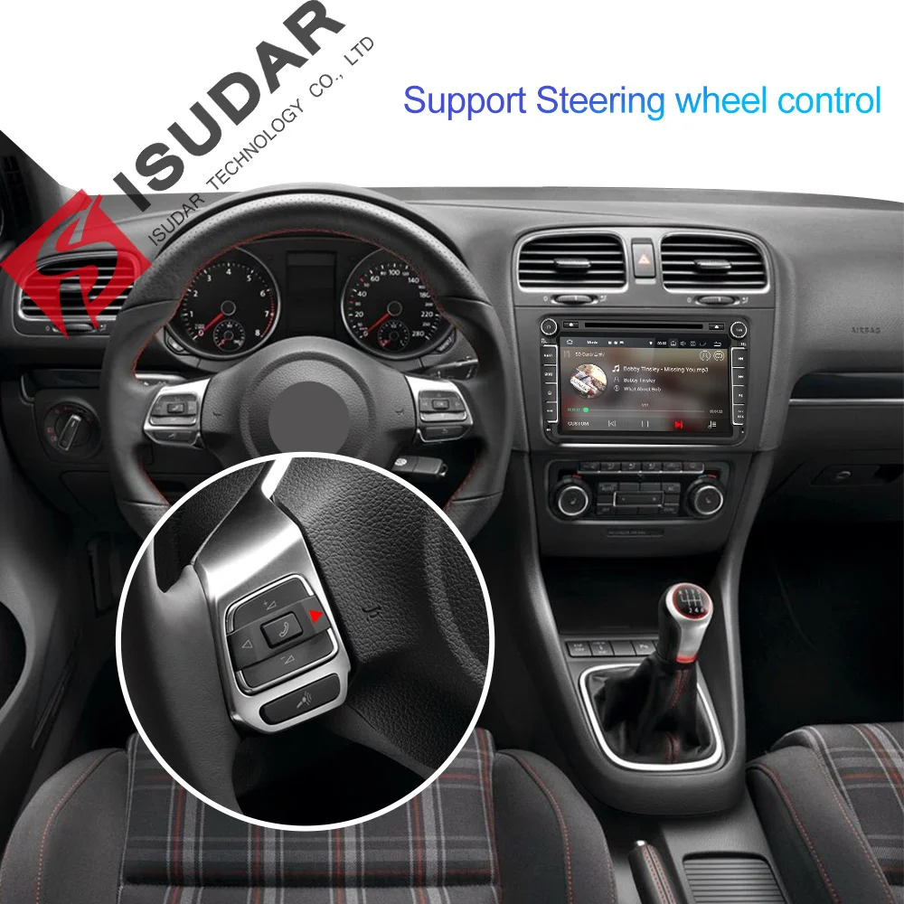 Isudar coche reproductor Multimedia Android 9 GPS 2 Din coche Radio Audio Auto para VW/Volkswagen/POLO/ PASSAT Golf/8 núcleos RAM 4G USB DVR