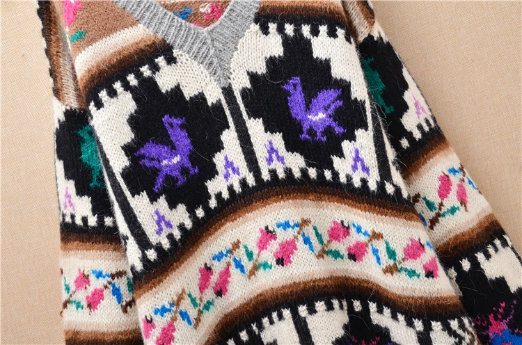 Высочайшее качество Корея шерстяные блузки vintage Изысканный Вязание Свободные v-образным вырезом с длинными рукавами пуловерный свитер для женщин зимой