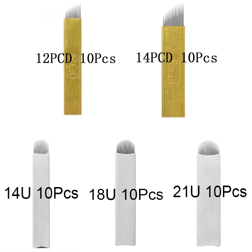 

Tattoo Needles Mixed Blade 12/14PCD 14/18/21U Shape Needle Sterilized Disposable Microblading Embroidery Eyebrow Lip Eyeliner