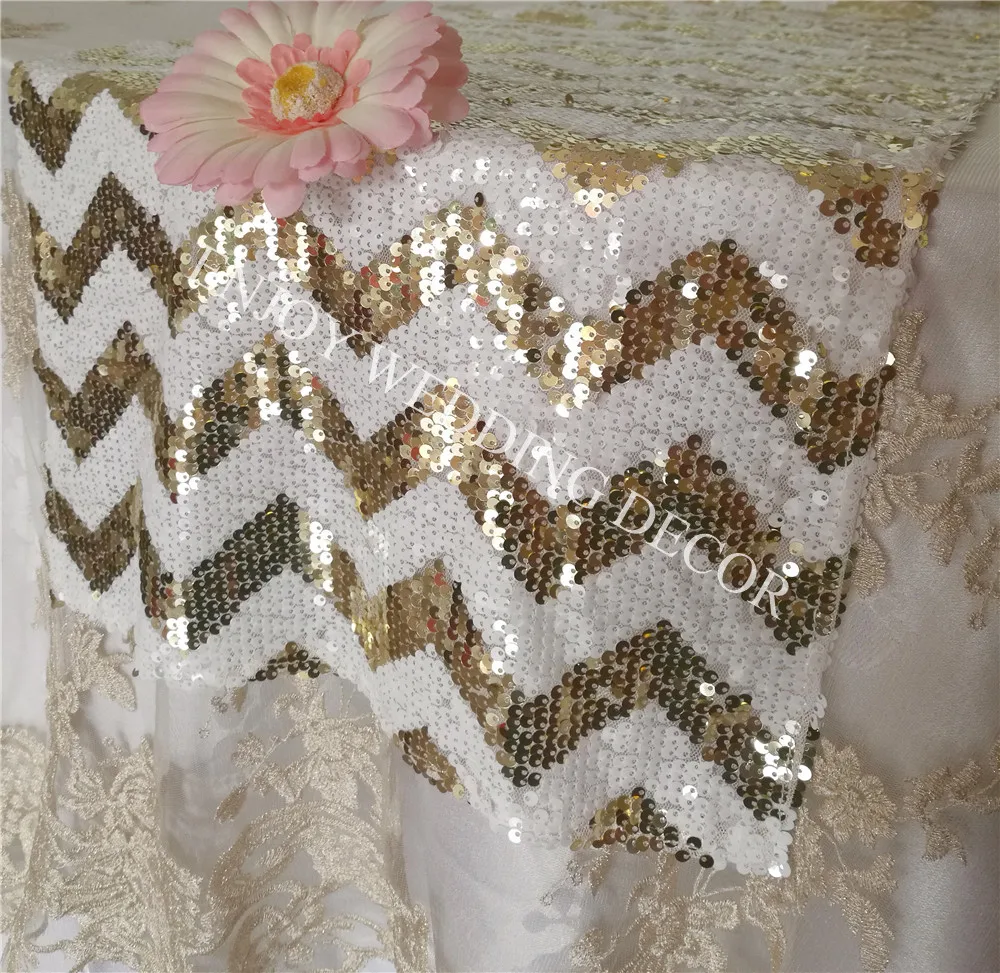 

10pcs YHR#102 light gold chevron sequins table runner for any events decoration, customized size available