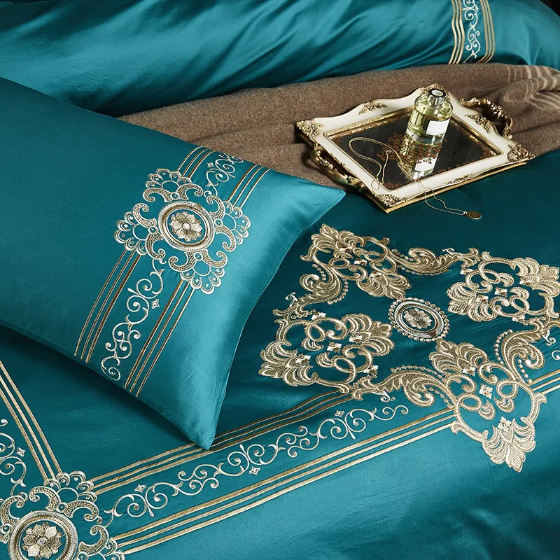 Фиолетовый зеленый комплект постельного белья Египетский длинный штапельный хлопок изысканная вышивка домашний текстиль пододеяльник +