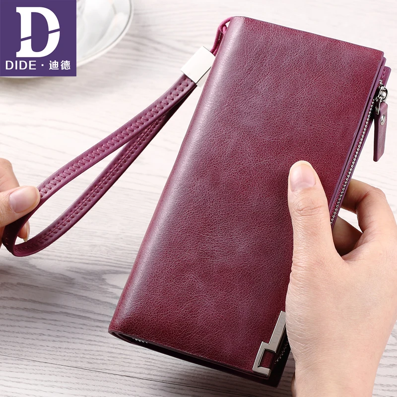 

DIDE Genuine Leather Clutch Wallets 2018 New Wallet Female Long Wallet Women Zipper Purse Strap Coin Purse For iPhone 7 DQ615