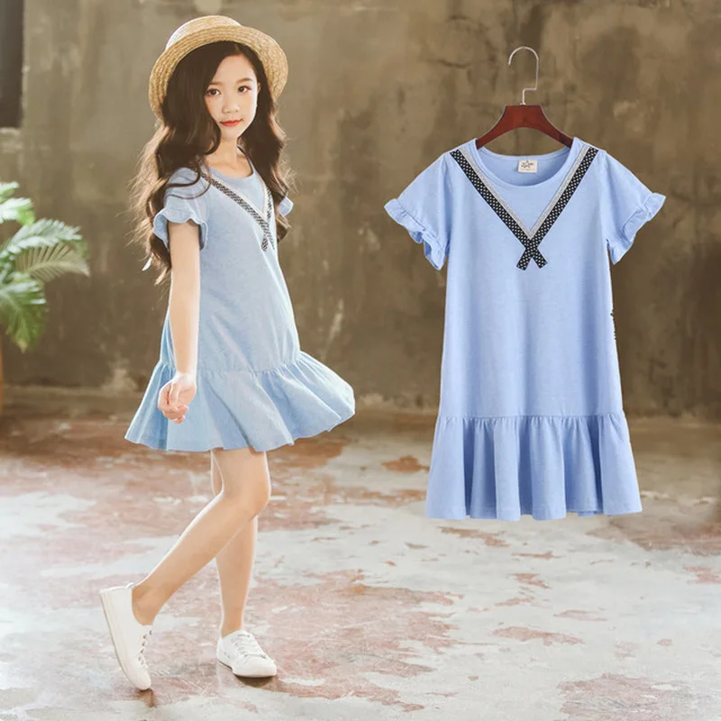 

Baby girl dress 2019 summer solid color V-neck dress dress princess costume children dress girl fashion children's clothing