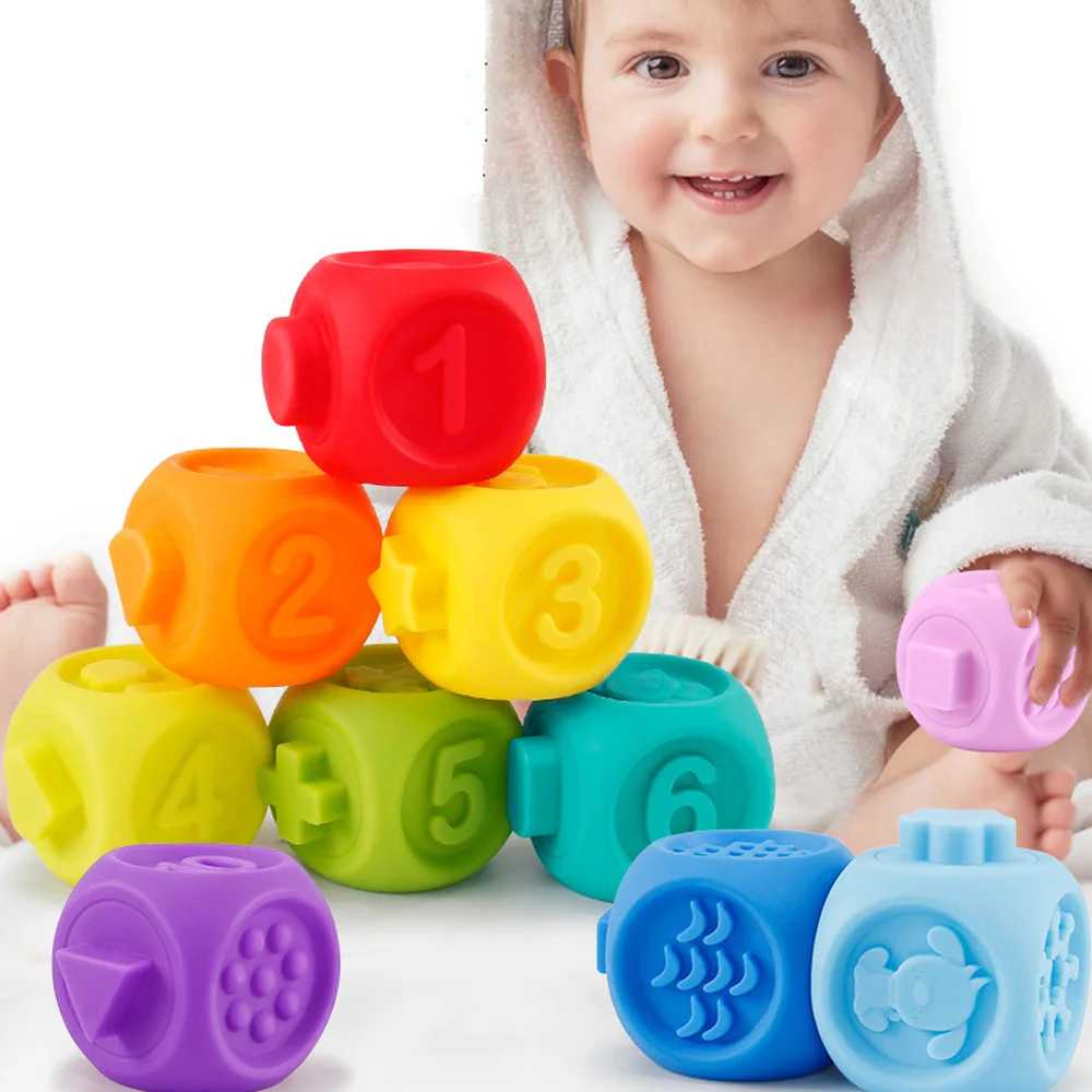 Мягкие игрушки для детей Naissance силиконовые развивающие строительные блоки 3D висячий шар детские резиновые Прорезыватели сжимаемые игрушки для ванной подарок ко дню рождения