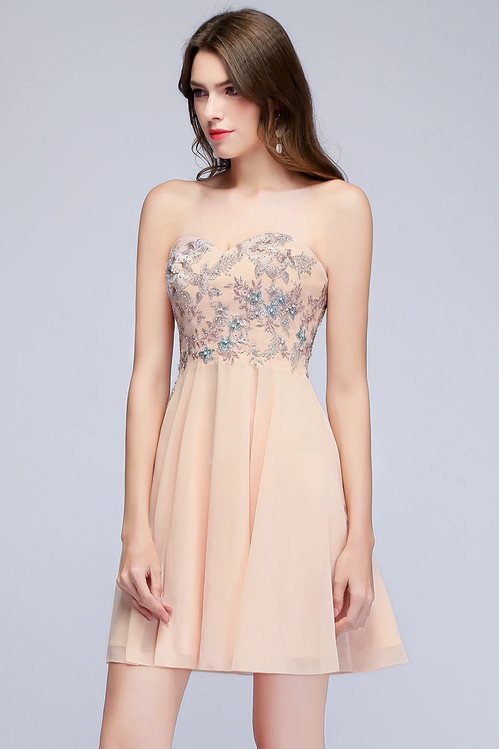 Шифон Милая Розовый жемчуг Короткие платья невесты элегантные женское платье для Свадебная вечеринка короткие вечернее платье