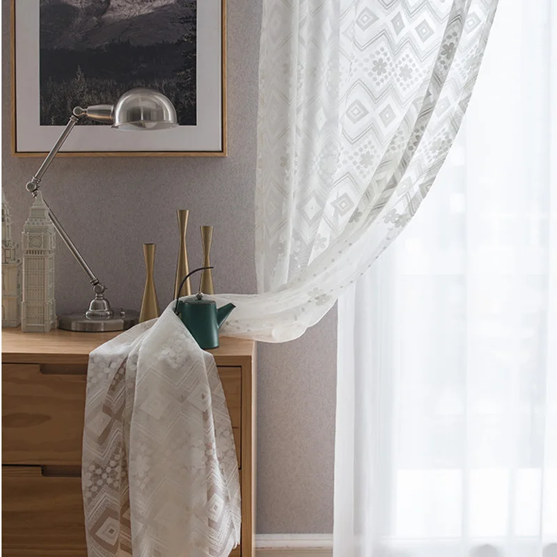 Blanco Cortinas para dormitorio de boda moderno Simple de Jacquard Floral nueva casa decoración de encaje de Organza Cortinas wp043C