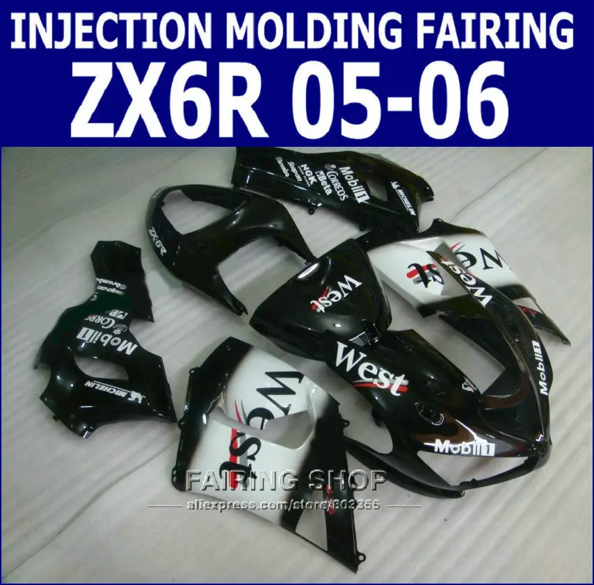 Новый комплект обтекателей ZX6r 05 06 2005 2006 (черный Запад) Обтекатели для Kawasaki Ninja + EMS
