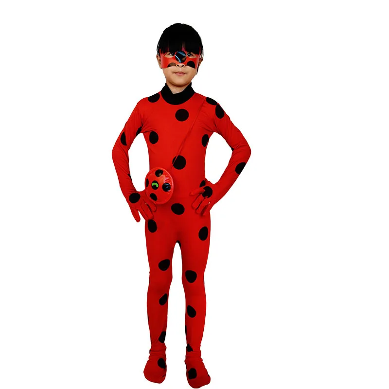 

3PCS Fantasia Spandex Kids Cosplay Party Bag Girls Children Lady Bug Party Zentai Suit Halloween Miraculous Ladybug Costume