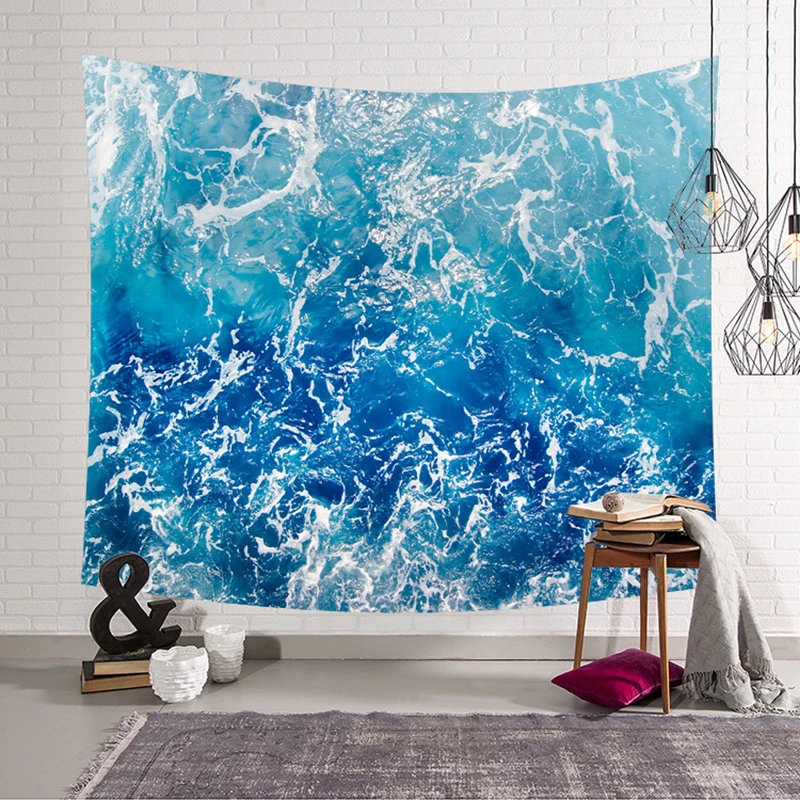 

Boutique Wall Tapestry Blue Ocean Wave Tapestry Sea Wall Hanging Tapestry Wall Art Decor Tablecloth Beach towel