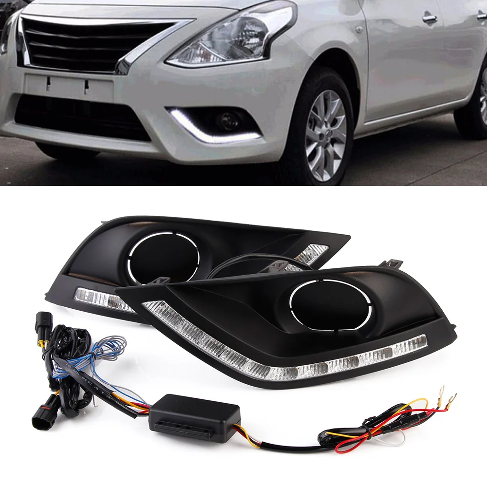 

LED DRL Car Daytime Running Lights Yellow Turn Signal Daylights For Nissan Sunny 14-17 2pcs/set