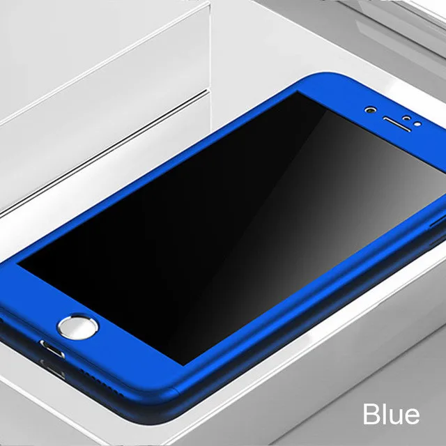 360 Полный чехол для телефона для iPhone X 8 6 6s 7 Plus 5 5S SE PC защитный чехол для iPhone 7 8 Plus XS чехол для MAX XR со стеклом - Цвет: Blue
