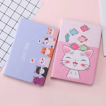 

For New iPad 2017 2018 Case Cartoon Cute cat PU Silicone Soft Back Tablet Cover For iPad Air 1 Air 2 Flip smart stand Case