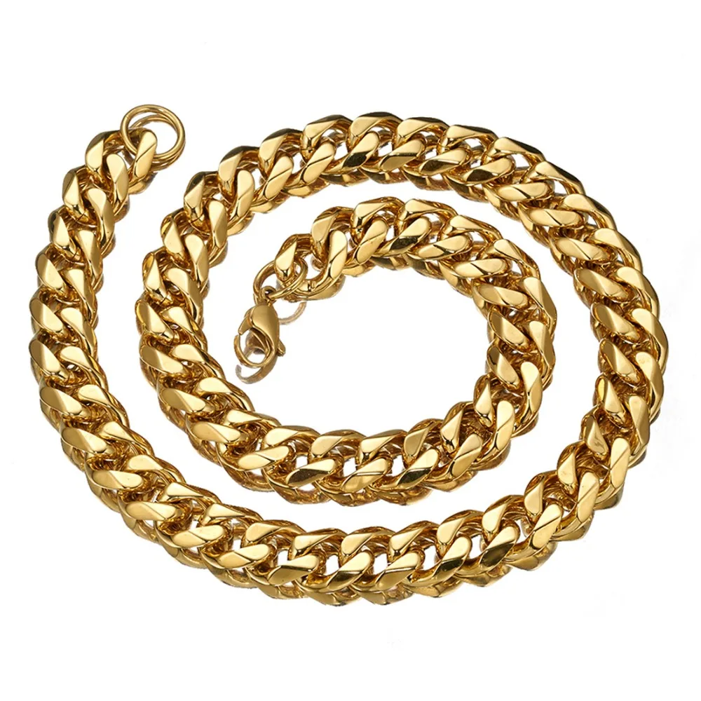 15mm Customize Length 7 40" Mens High Quality Stainless Steel Gold Tone