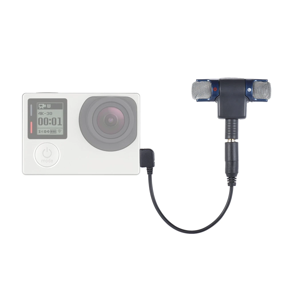 Внешний стерео микрофон с 3,5 мм до мини-usb Кабель-адаптер для GoPro Hero 3 3+ 4 для AEE спортивной экшн-камеры