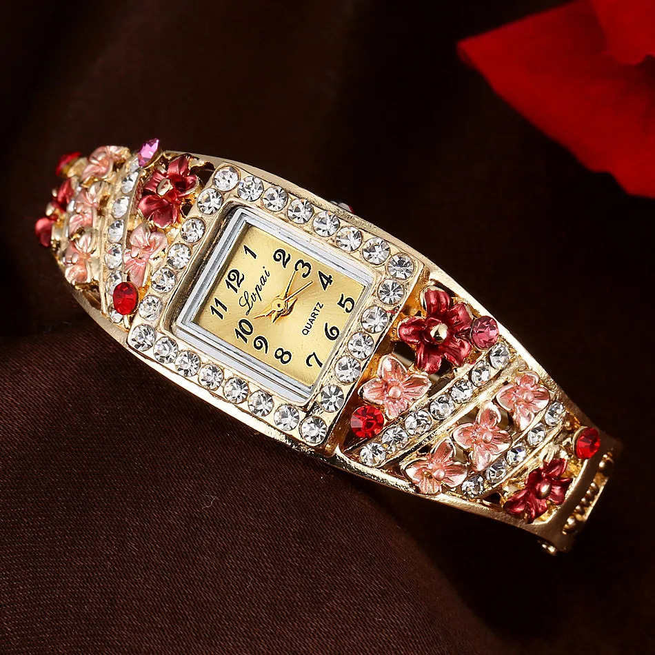 

LVPAI Rose Gold Stainless Steel Wrist Watches For Women White Flowers Creative Watches Women Fashion Luxury Quartz Watch 533
