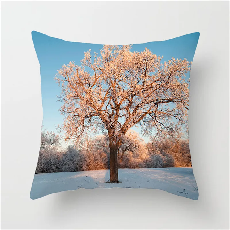 Fuwatacchi Sunrise Forest Pillow Cover Decorative Pillows Cherry Snow Printed Cushion Covers For Sofa Car Pillowcase