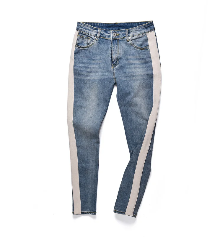 Черные джинсы в стиле Джастина Бибера с потертостями, облегающие мужские джинсы в полоску с боковой молнией и дырками на коленях - Цвет: 4