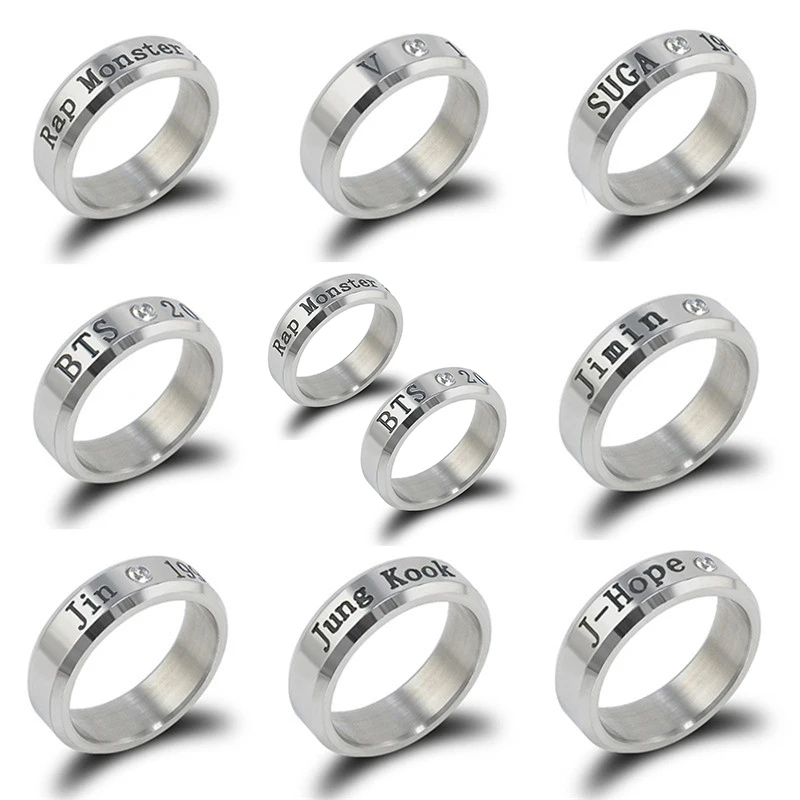 

Kpop "Rap Monster" "J-HOPE" "V" 18mm Personalize Titanium Ring for Men Women Steel Casual Bangtan Boys Jewelry
