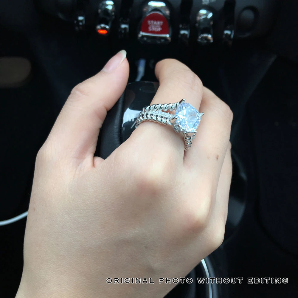 Engagement Jewelry 10mm 3.5 CT Hearts And Arrows Cubic Zirconia 925 Sterling Silver Rings For Women (JewelOra RI102329)