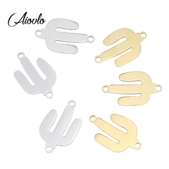 

Aiovlo 5pcs/lot Stainless Steel Cactus Pendant Charms Gold Silver Connection Charm for Diy Jewelry Making Findings Supplies