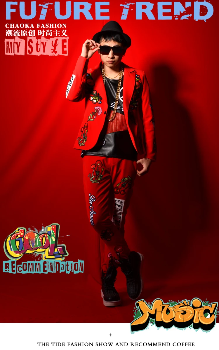 M-6XL! ночной клуб бар певец DSDJ Вышивка Ткань шить красный костюм большой бар выступления аксессуары для костюмов